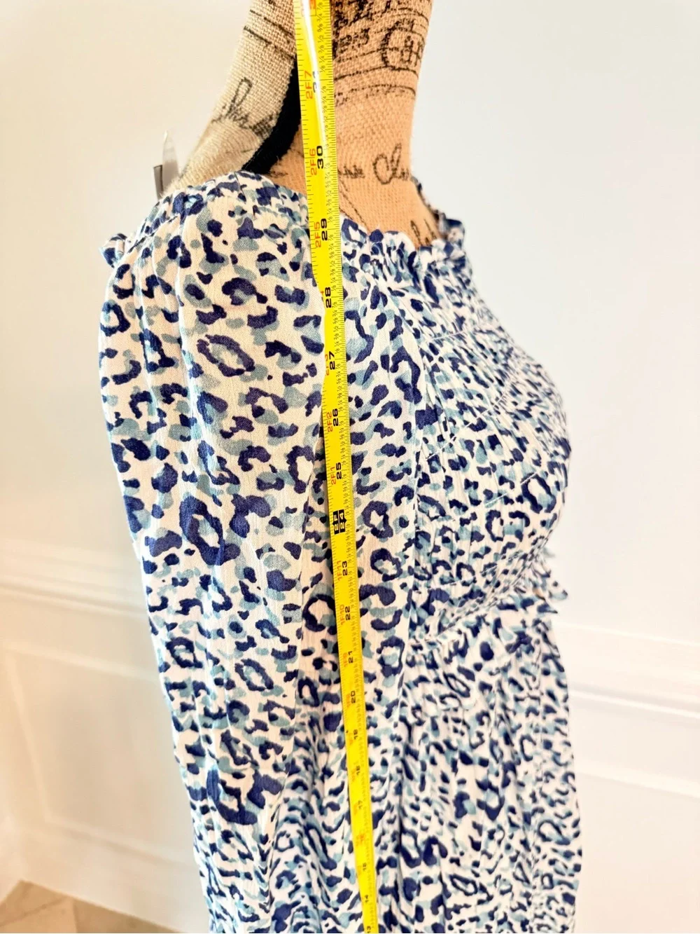 Smocked Blue Leopard Print Women’s Dress